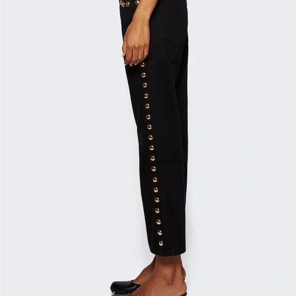Paco Rabanne Black and Gold Flare Jeans with Studded Details